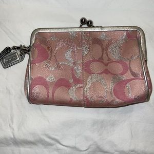 Coach pink metallic wristlet